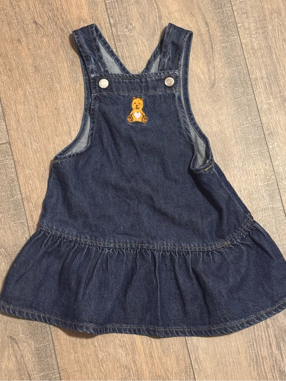 GAP Navy Blue Denim Overall Skirt with Yellow Bear Patch